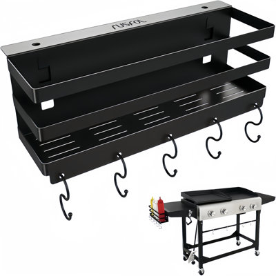 Griddle Caddy, 3‑Tier Stainless Steel BBQ Storage Rack with Hooks for Outdoor Grilling
