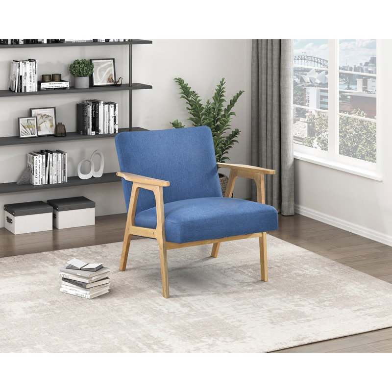 Fauteuil club Cathy, structure en bois brun naturel, Bleu