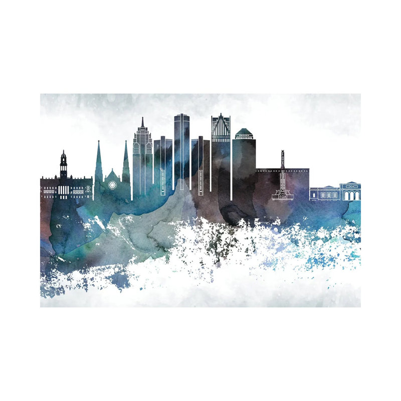 Detroit Bluish Skylines - Wrapped Canvas Print, 45.72cm H x 66.04cm W