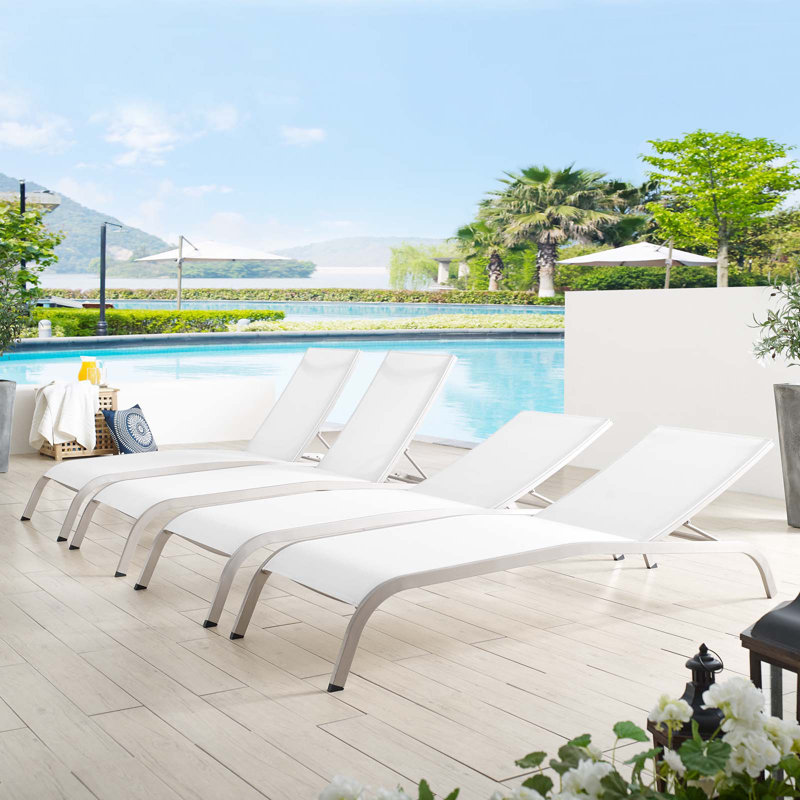Havenside Home Wendu Outdoor Patio Mesh Chaise Lounge Chairs (Set of 4) by Modway, White