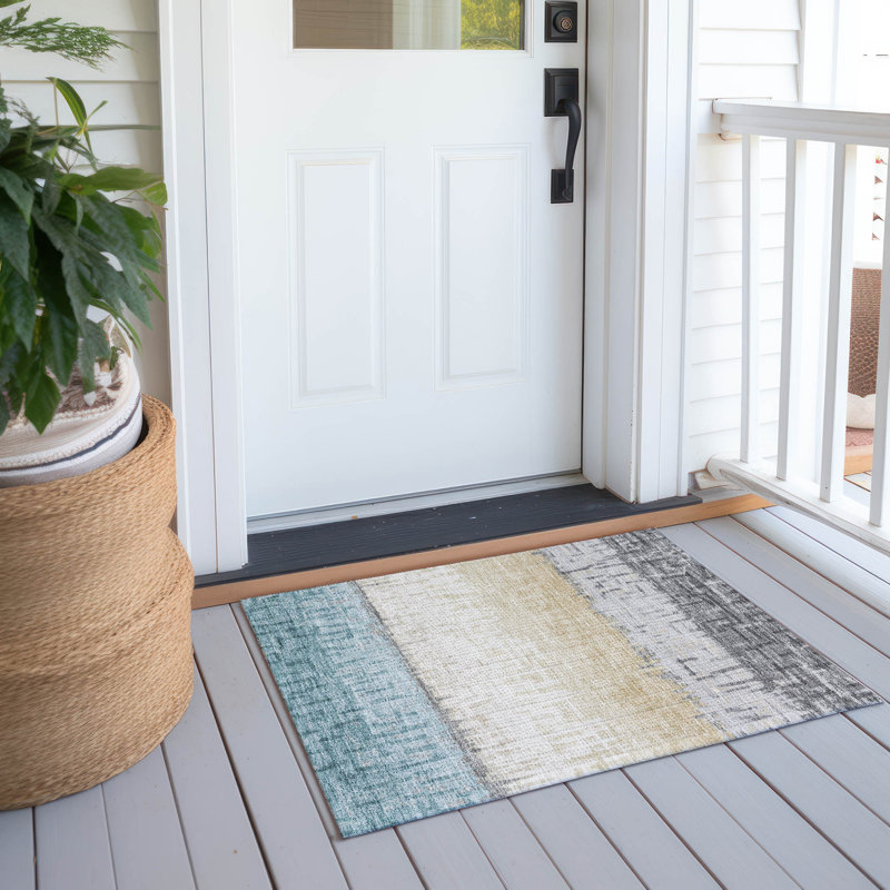 Machine Washable Indoor/Outdoor Chantille ACN2752 Striped Rug, Teal, 2'6" x 3'10"
