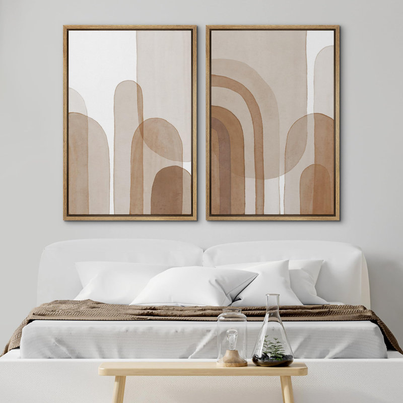 «Mid-Century Yellow Grey», 2 pièces sur toile, H 24 po x l 36 po, Encadré naturel
