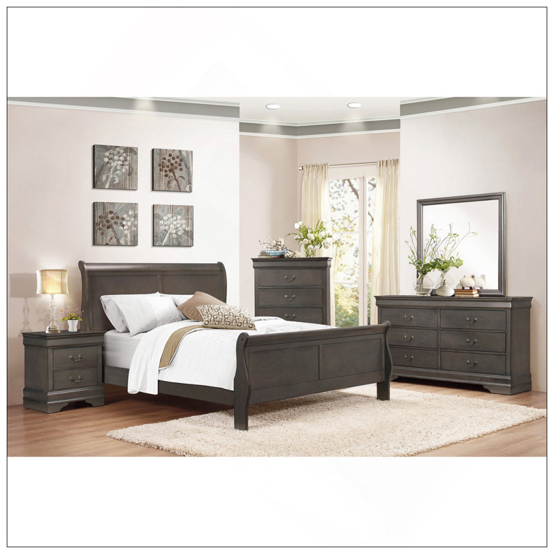 Lit-bateau de style Louis 1, gris