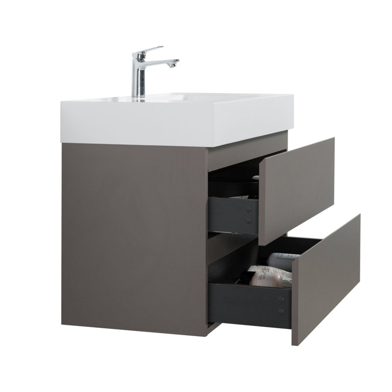Meuble-lavabo moderne avec lavabo, Gris, Blanc