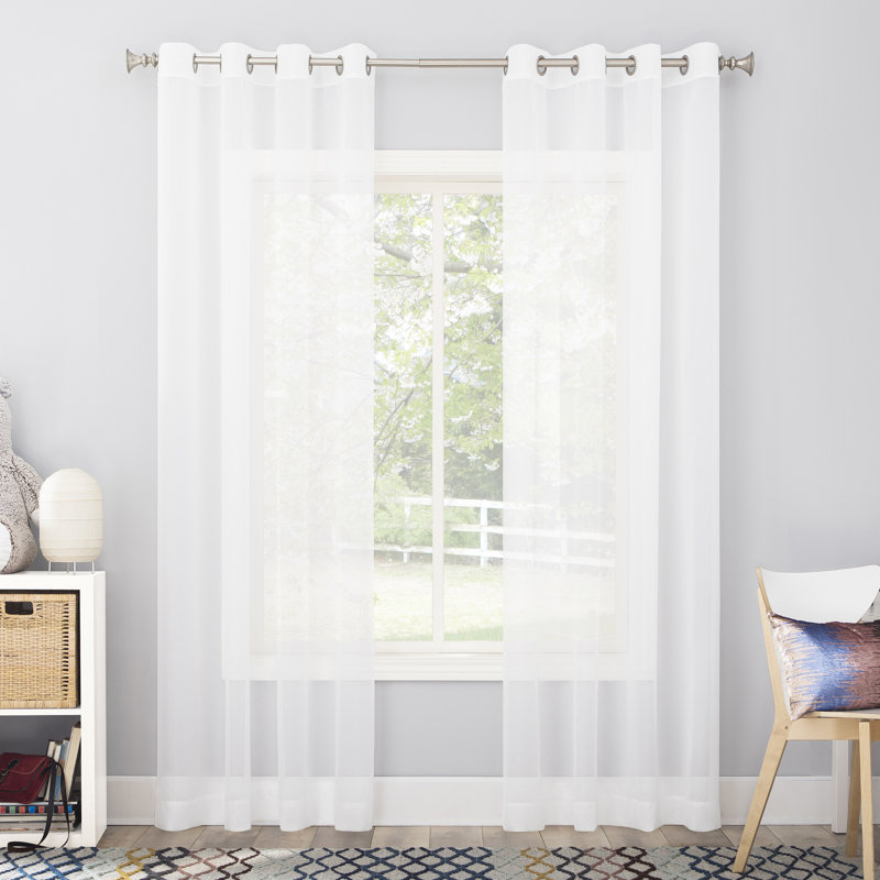 Caspian Voile Sheer Grommet Curtain Panel, 59" W x 63" L, White