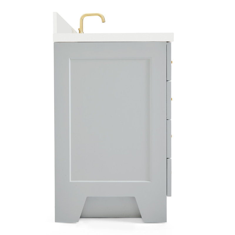 Freitas 48'' Solid Wood Single Bathroom Vanity, Gray, Rectangle, White Quartz