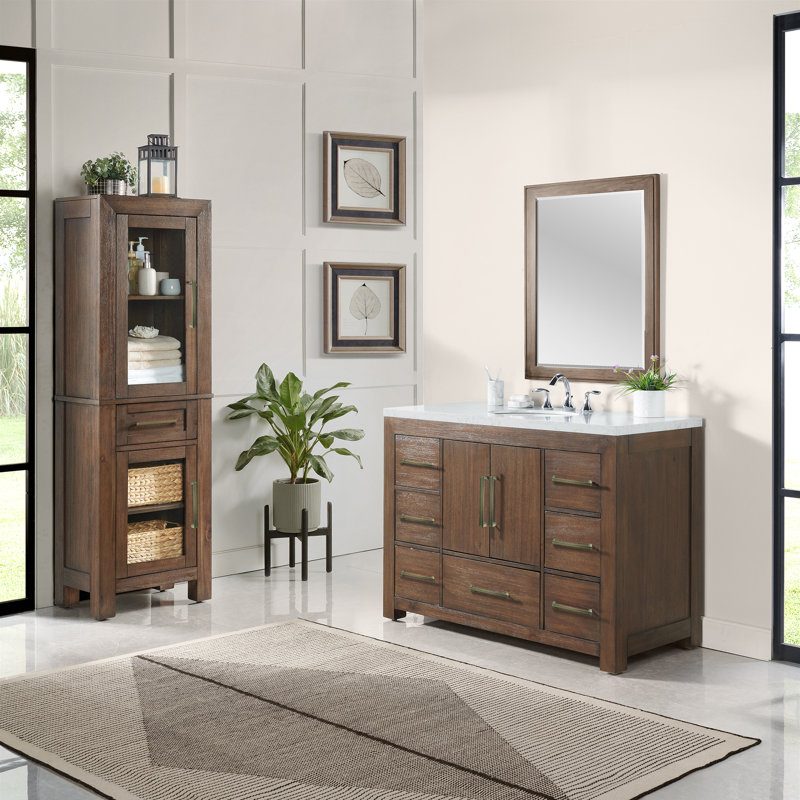 Asellus 48"W x 22"D Bath Vanity in Walnut with White Marble Vanity Top and White Basin