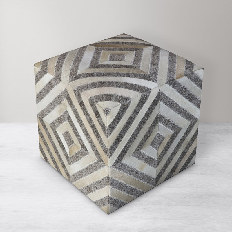 Zeppelin Upholstered Pouf, Gray/Beige