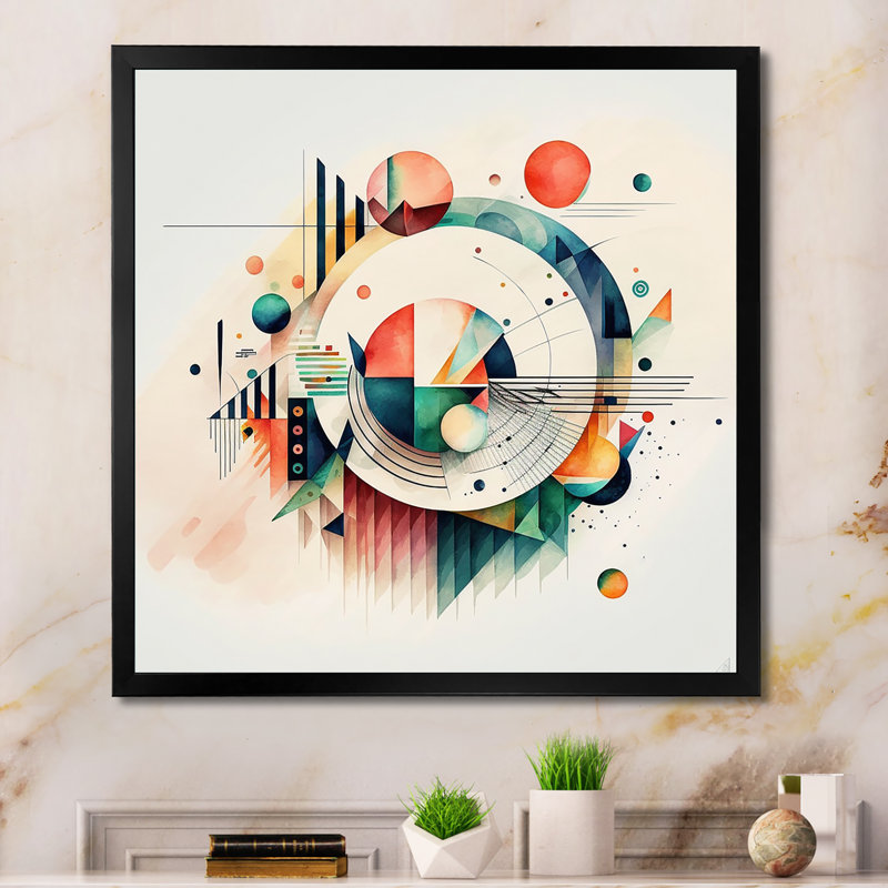 Art géométrique multicolore - peinture sur toile, Impression noire sur toile encadrée, H 16 po x l 16 po x P 1 po