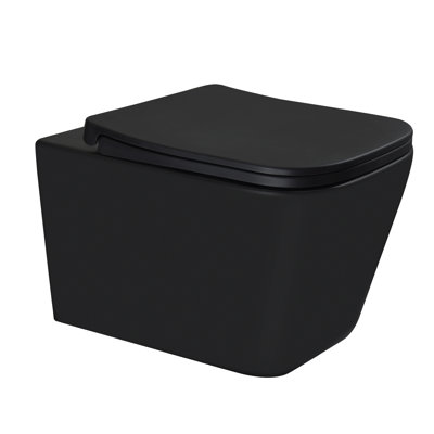 Yingze Elongated Wall Hung Toilet, 1.6 GPF High Efficiency Flush, Rimless Design with Soft Close Seat, Adjustable Height, Matte Black