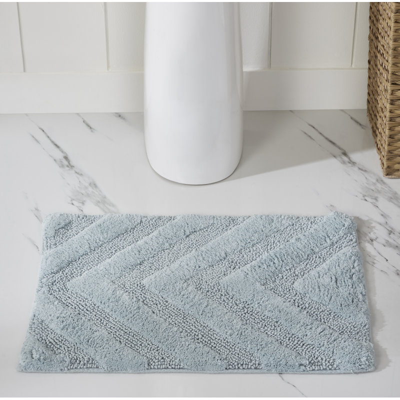 Tapis pour salle de bain touffeté à 100% coton Branston 1990 GSM avec envers antidérapant, certifié OEKO-TEX, lavable à la machine, motif à chevrons luxueux, tapis de salle de bain ultra doux et absorbant, rectangle 17 po x 24 po, bleu
