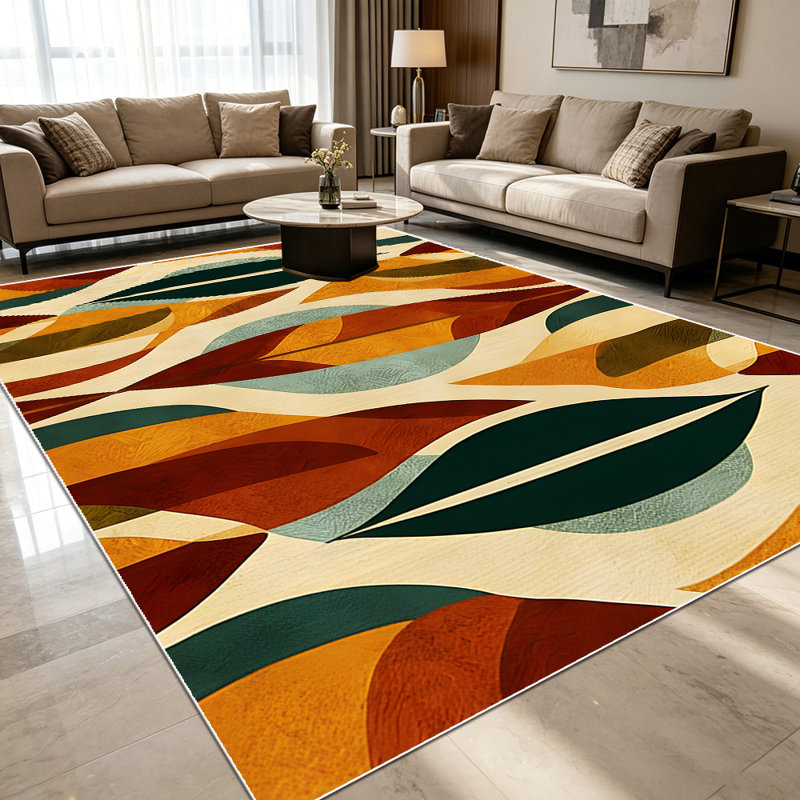 1PC Mid-Century Modern Abstract Geometric Leaf Pattern area rugs for Living Room, Soft and Comfortable, Suitable for all seasons, easy-to-maintain, machine washable Indoor floor mat, Under Table Farmhouse suitable for dining room, bedroom, entryway,