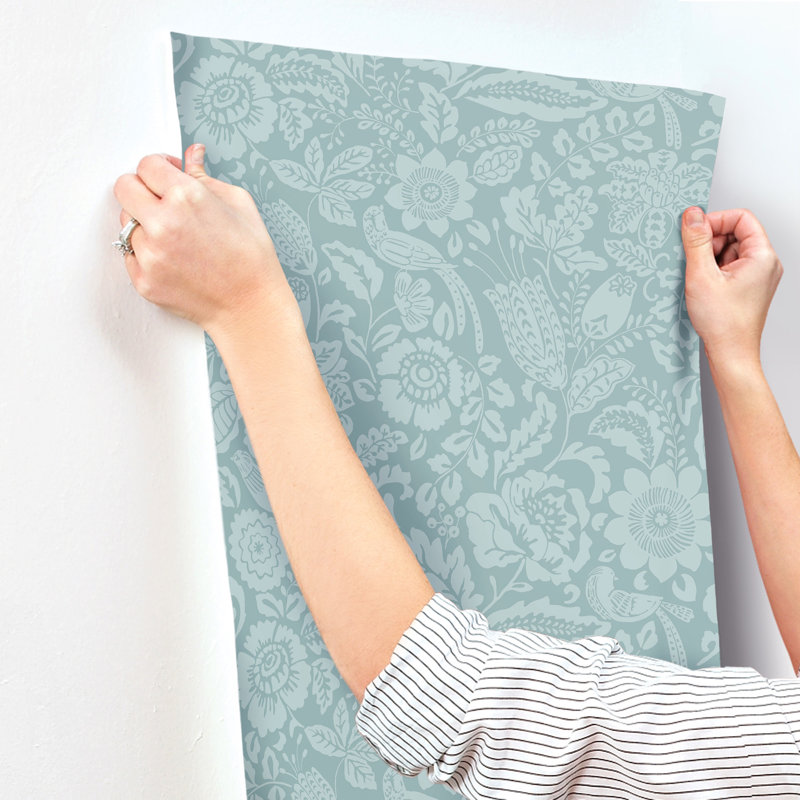 Marta Navy Floral Trail Wallpaper, Teal