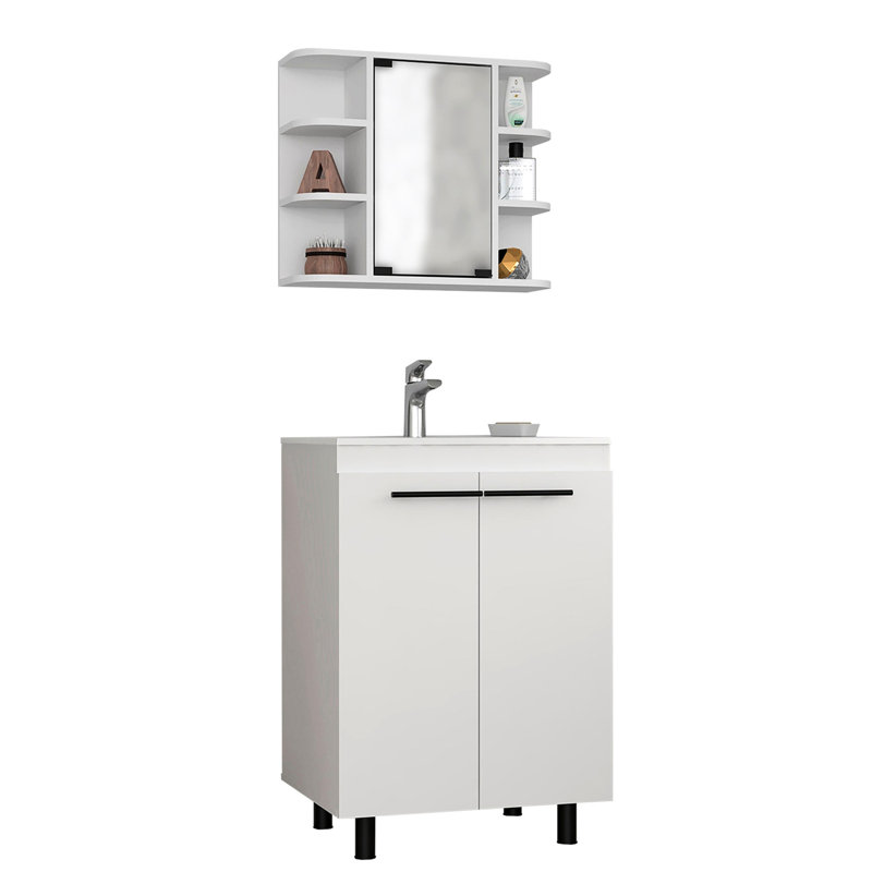 Armoire de salle de bain blanche: meuble-lavabo spacieux et armoire à pharmacie pratique en miroir pour organisation 2