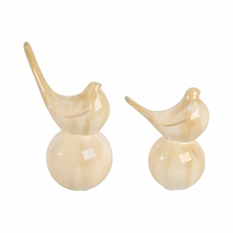 Statues d'oiseaux décoratives en céramique pour la décoration intérieure - Sculpture moderne pour bureaux ou décoration de salon - ensemble de 2, 9 po, 7 po, brun clair