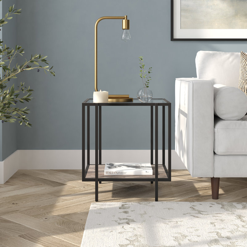 Side Table with Storage, Blackened Bronze/Gray Oak