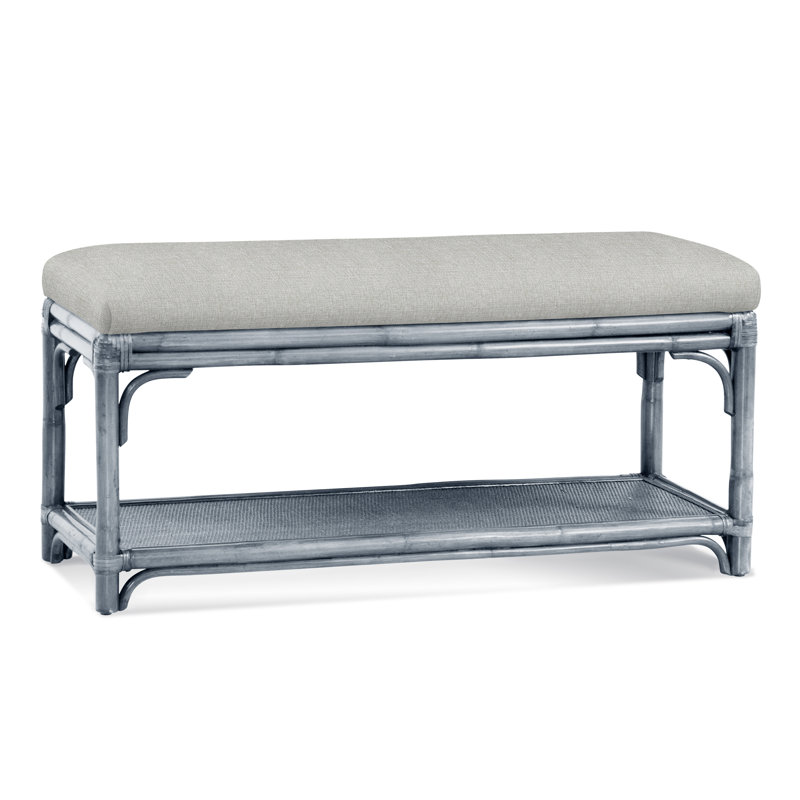 Summer Retreat Wicker Shelf Storage Bench, Sea Glass, White Textured Performance; 0865-91