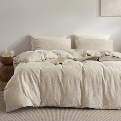 Ensemble de housse de couette en jacquard de coton et lin texturé