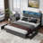 Queen Bed Frame with 4 Underbed Drawers and Open Storage Headboard, Upholstered Platform Bed with Adjustable LED Light and Charging Station, No Box Spring Needed,Dark Gray-1313956499-1323335372