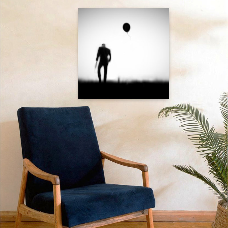 Homme et ballon dérivant, paysage abstrait contemporain, affiche murale nature, H 24 po x l 24 po