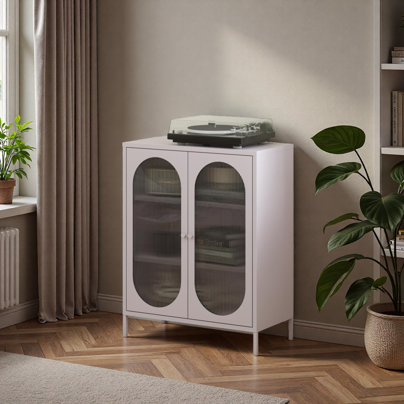 Armoire d'appoint courte en métal à 2 portes avec verre cannelé Short