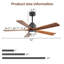 Ventilateur de plafond avec pales en noyer et fonction réversible à mémoire tricolore à intensité variable de 18 W