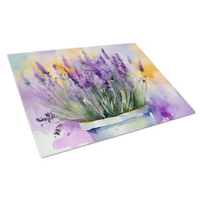 Lavender in Watercolor Glass Cutting Board Large