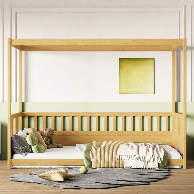 Lit double en bois naturel - Apportez de la chaleur et du confort à votre chambre - Plancher élégant adapté aux espaces restreints