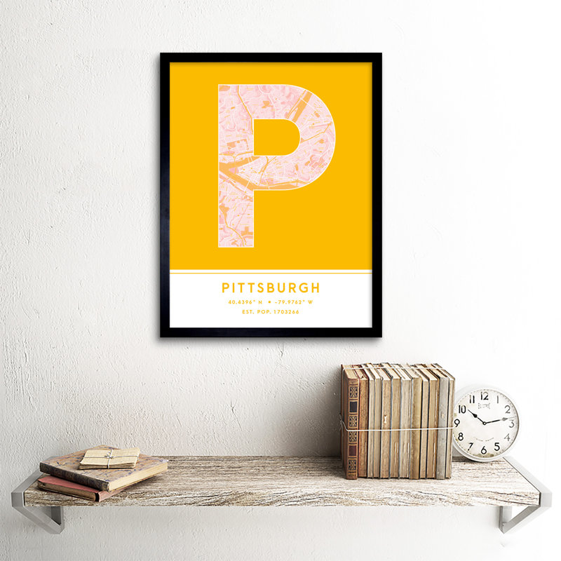 Pittsburgh Pennsylvania United States City Map Yellow - Single Picture Frame Typography