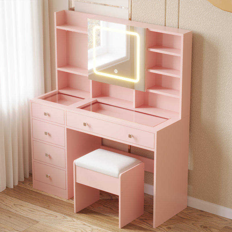 Ensemble de tabouret de coiffeuse Bohuslava, Rose