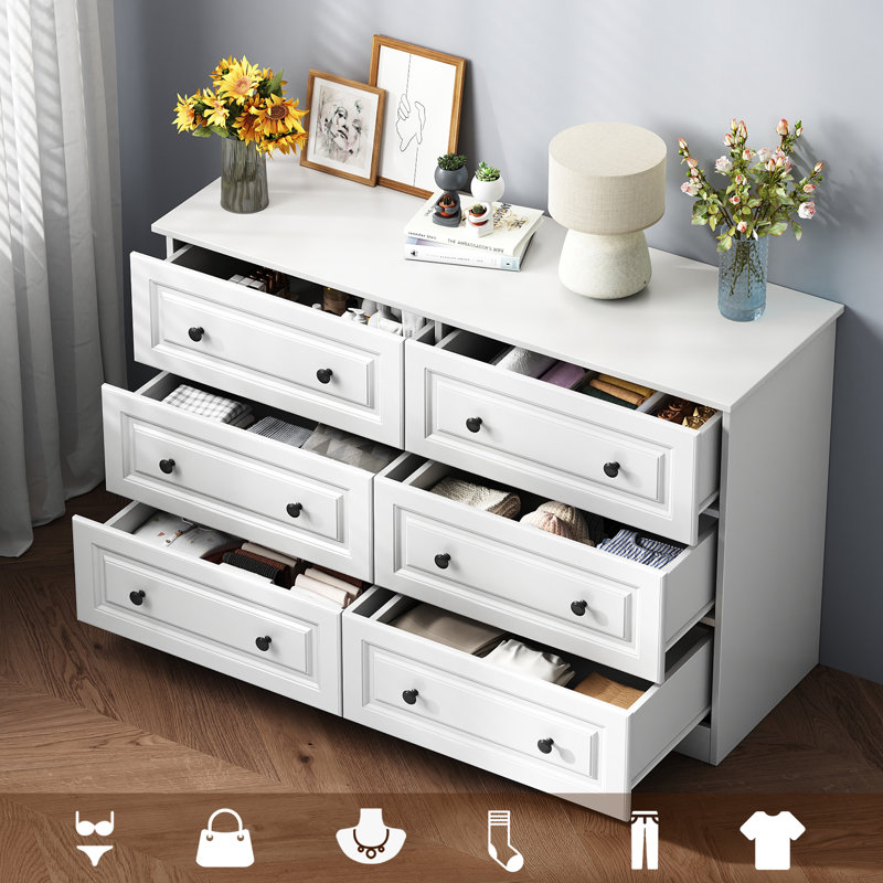 47.2'' W 6-drawer Double Dresser, White