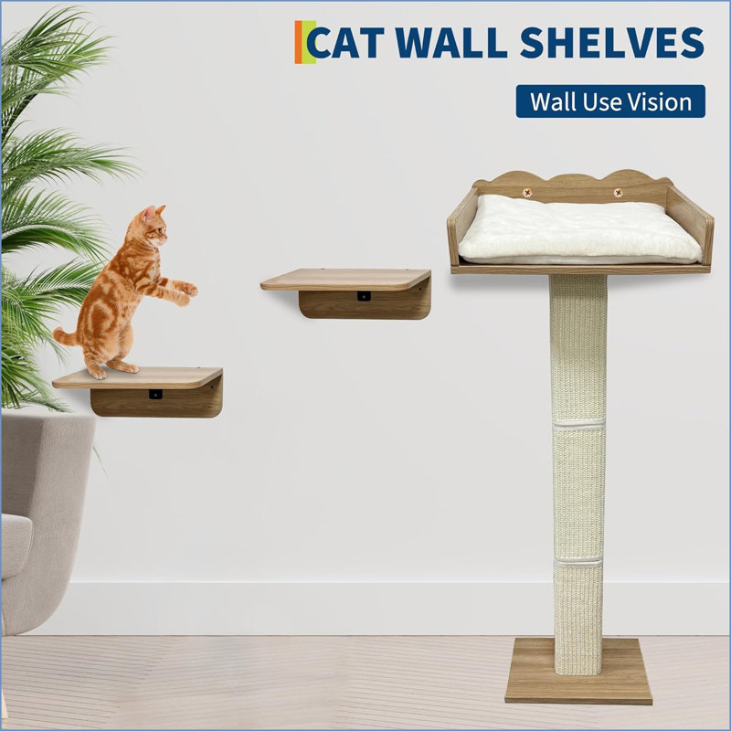 Cat Window Perch with Tall Scratching Posts and 2 Platforms, 40" Sisal Climbing Tree Hammmock with Suction Cups, 2 Install Ways, Cats Window Bed with Removable Cushion