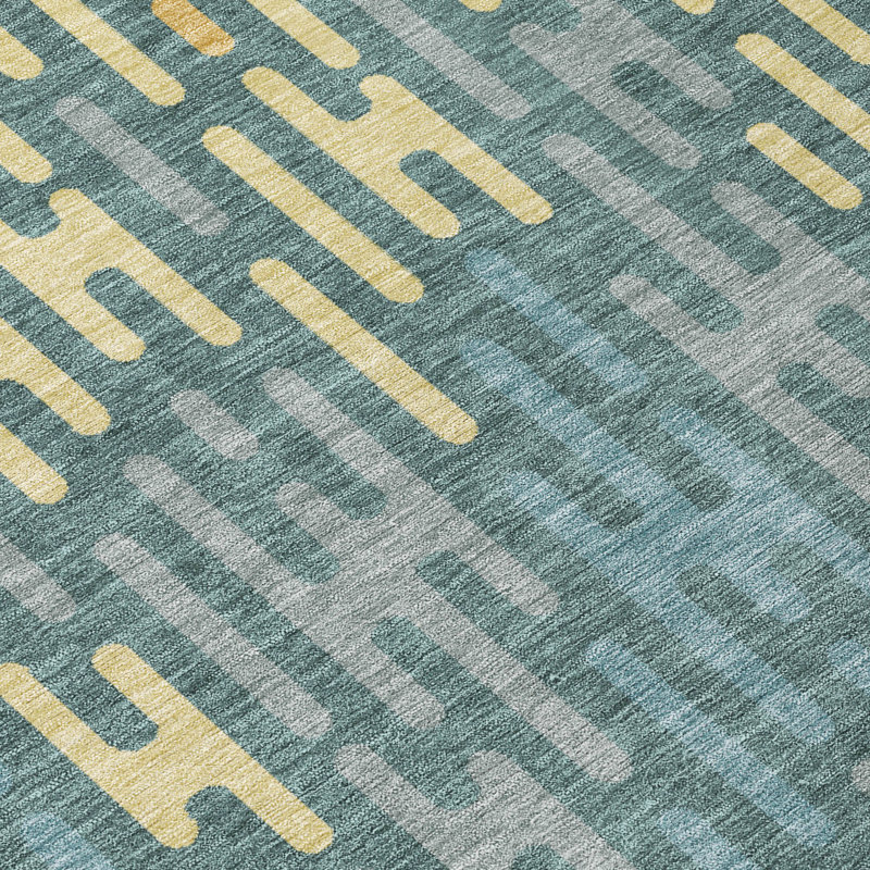 Machine Washable Indoor/Outdoor Chantille ACN2567 Abstract Rug, Teal, 5' x 7'6"