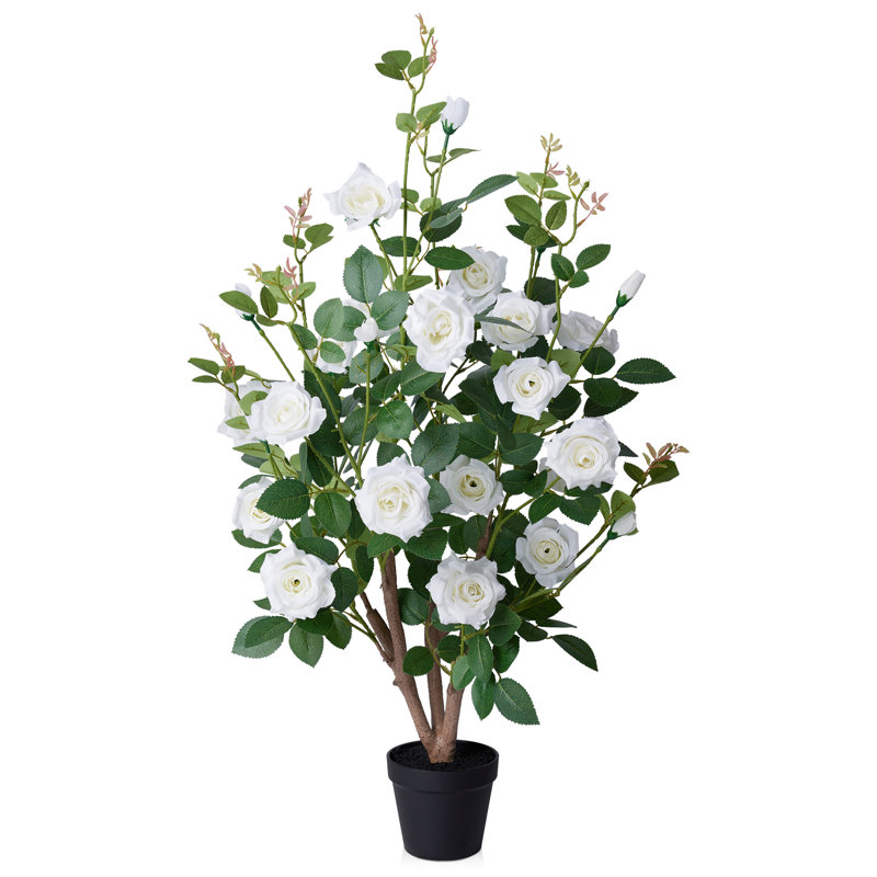 Rosier artificiel en pot Adcock Premium, Blanc, 36 po x 20 po
