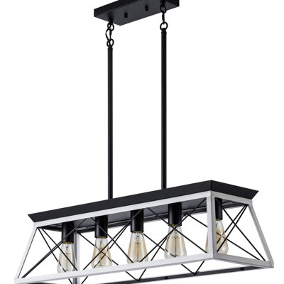 Fabrication de la salle à manger à 5 lumières suspendues avec abat-jour blanc réglable en fer et en bois