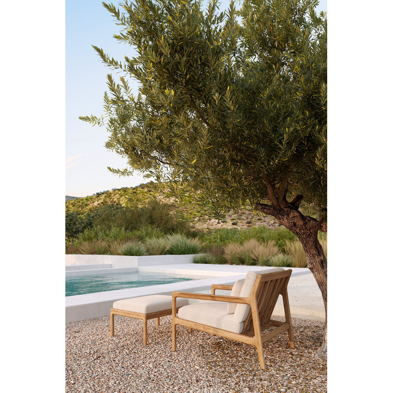 Jack Outdoor Teak Ottoman, Off White, Brown