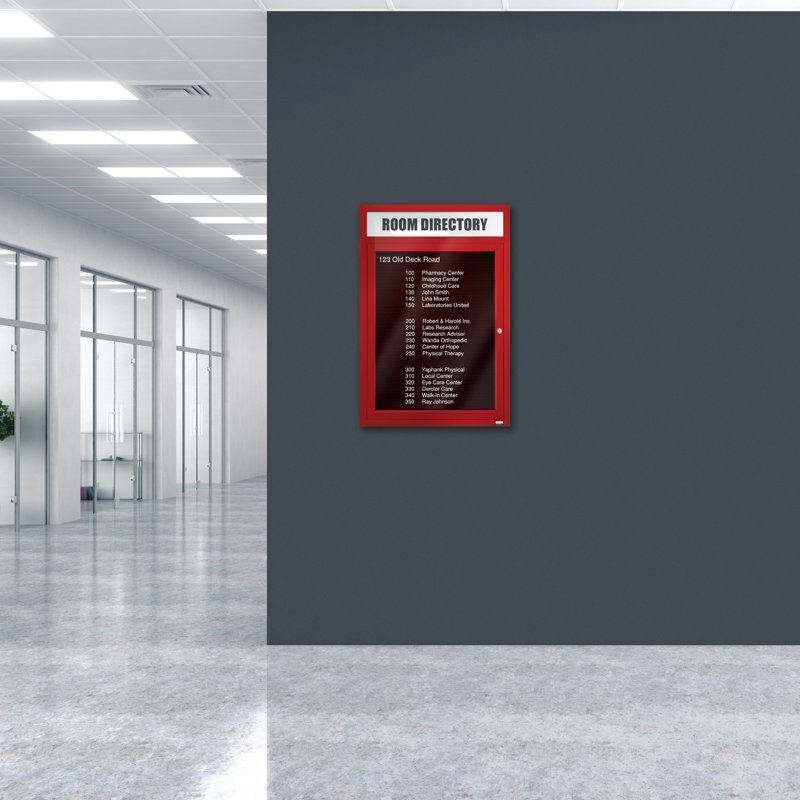 Carte à fixation murale délimitée directory cabinet, Rouge thermolaqué, Un, H 36 po x l 24 po