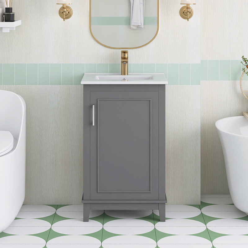 Ensemble de meuble-lavabo autoportant 20 po avec comptoir en céramique 20 po, Gris