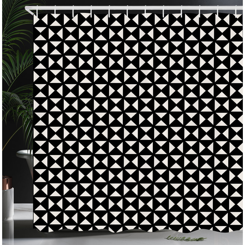 East Urban Home Abstract Shower Curtain Basic Triangles in Squares Dark Grey and Eggshell, 75"H x 69"W