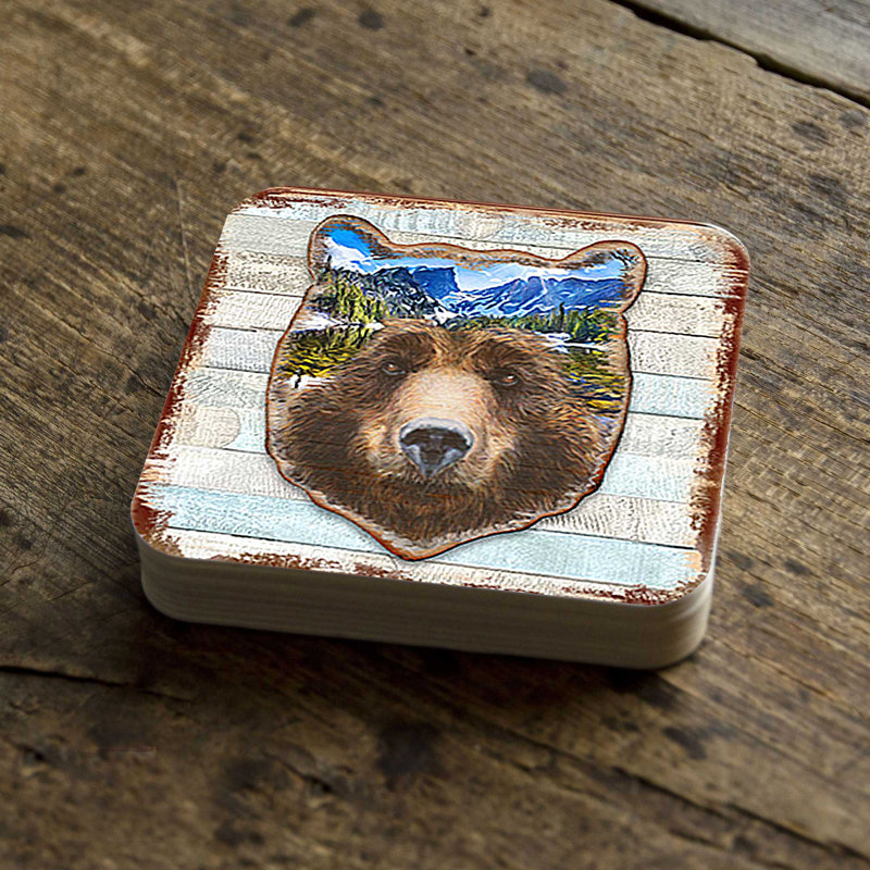 Wood Square 4 Piece Coaster Set