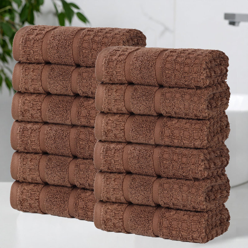  Zero-Twist Cotton Face Towel Set - Honeycomb Waffle Texture - Quick-Dry, Chocolate