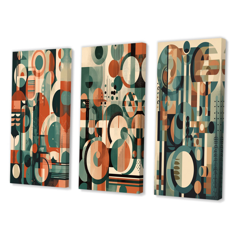 «Mid Century Artistic Transformations», 3 pièces sur toile, Toile tendue, H 32 po x l 48 po