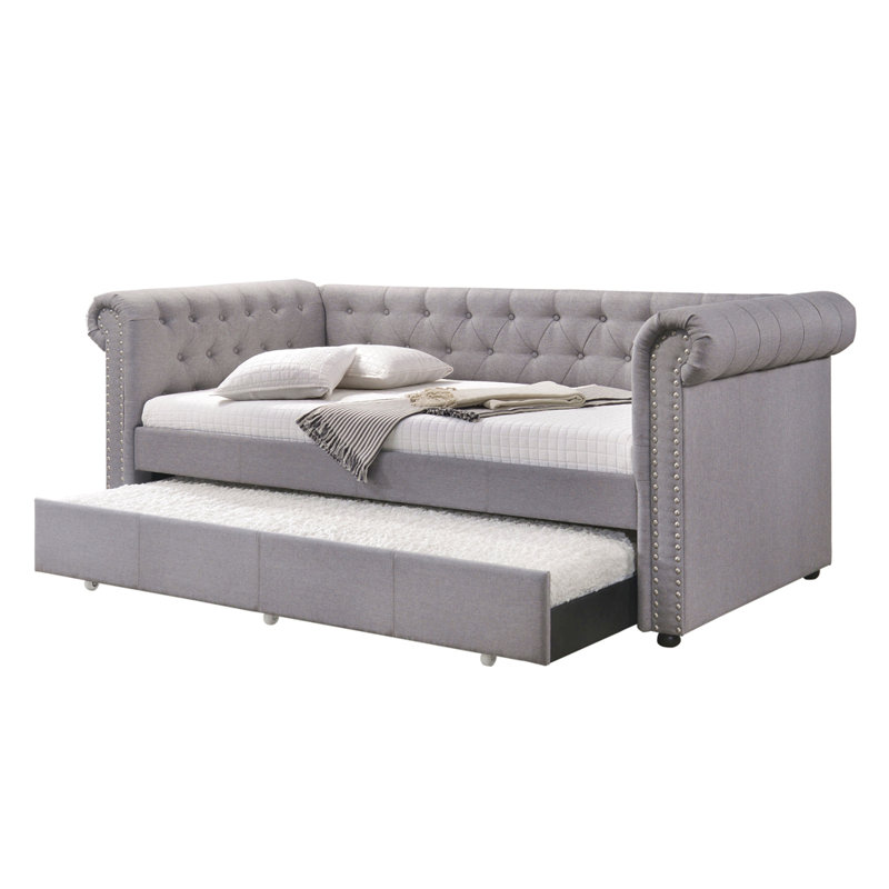 Lit de jour en tissu gris fumée avec couchette (simple)