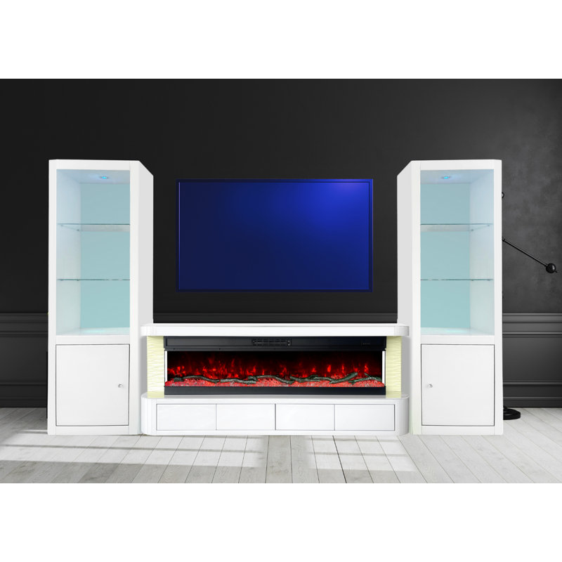High-gloss Entertainment Center/electric Fireplace With 4 Drawers, Rgb Led Lights, Bluetooth Speaker, Remote-no Assembly Needed