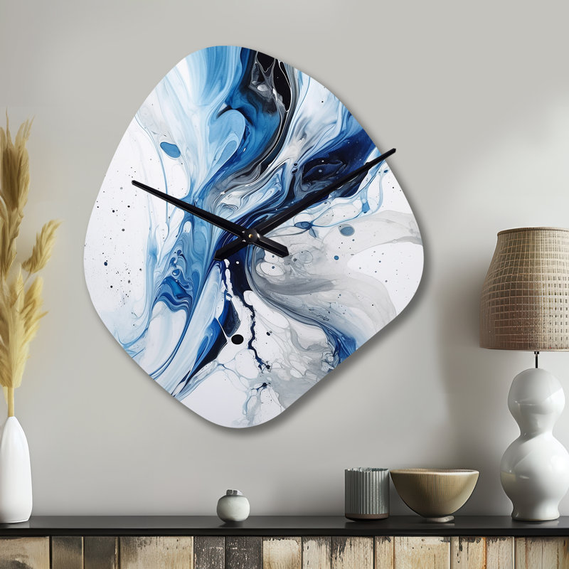 Horloge murale abstraite bleue et grise, Petit