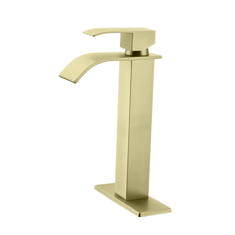 Robinet de salle de bain à cascade, robinet de meuble-lavabo à poignée simple, Or brossé