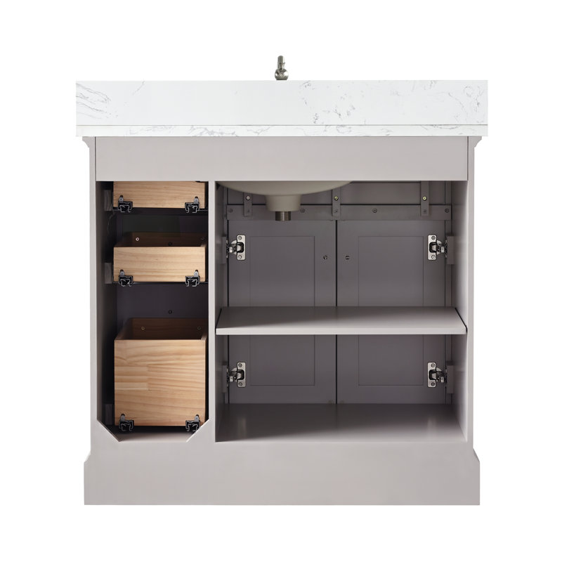 Thompson 36" W Single Bathroom Vanity, Taupe/Brushed Nickel