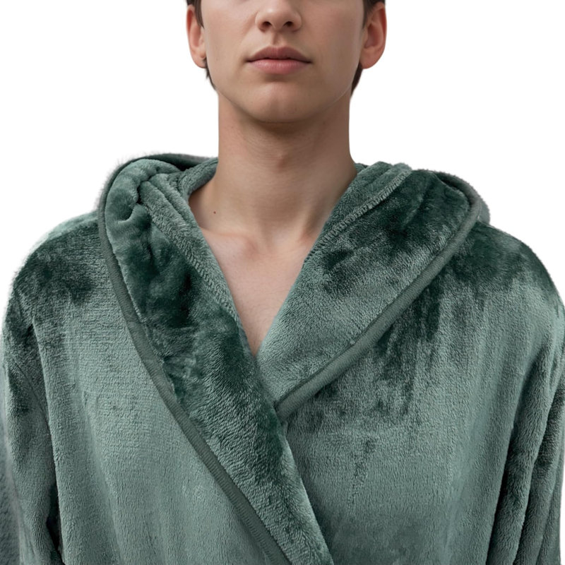 Elegant Comfort Luxury Men’S Hooded Plush Fleece Spa Bathrobe With Shawl Collar And Pockets - Velvet Soft, Mens Spa Long Robe
