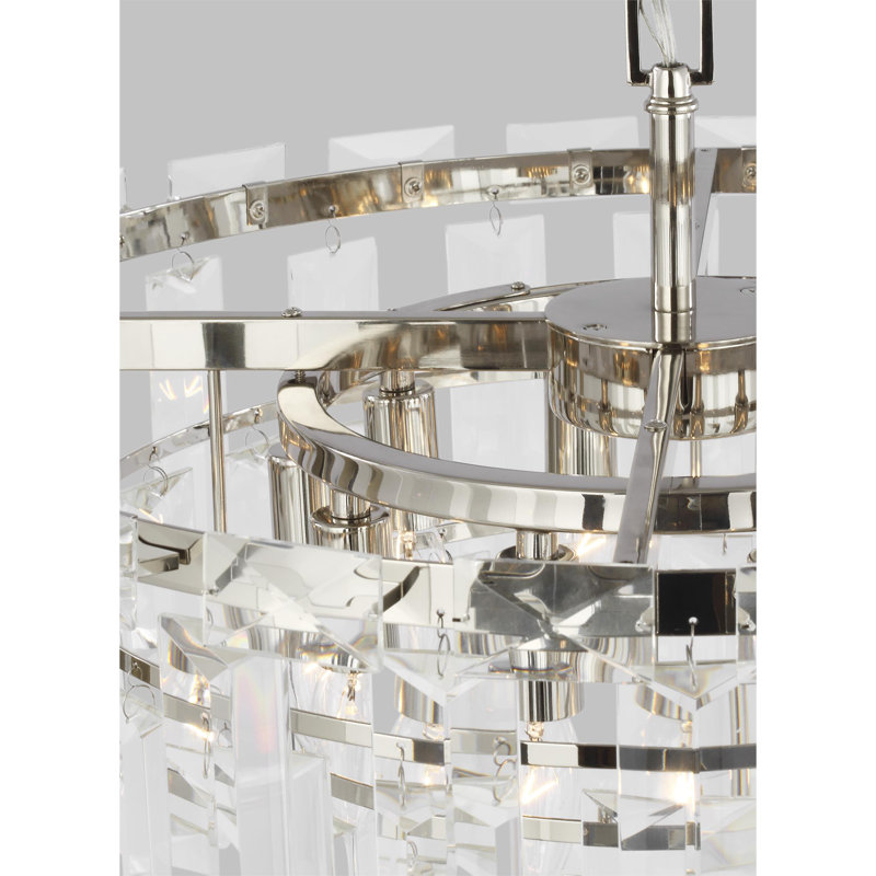Polished Nickel and Crystal 4-Light Tiered Chandelier