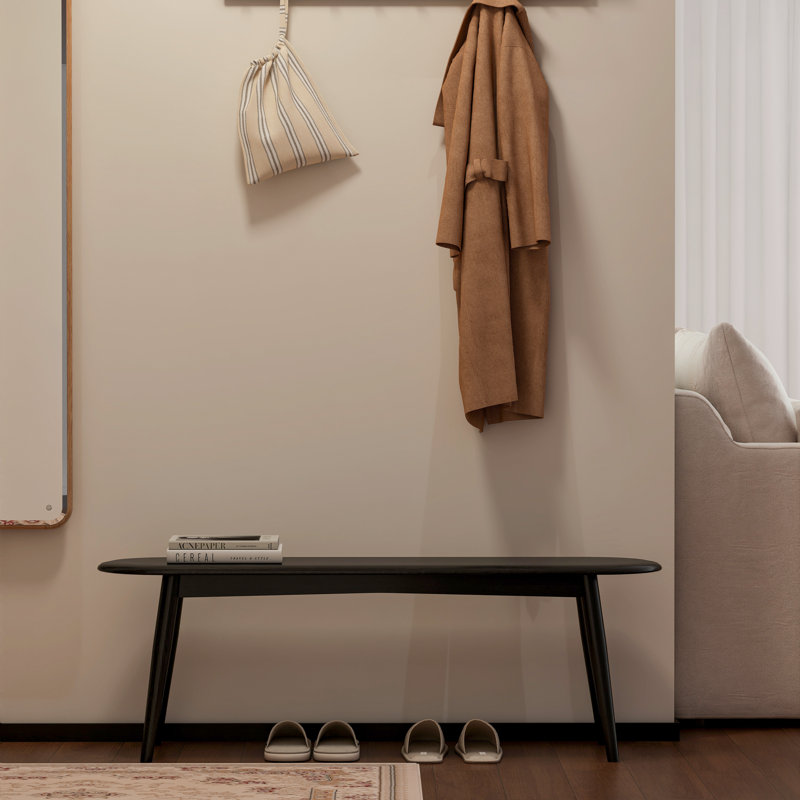 Banc de 47 po en chêne massif pour hall d'entrée moderne , Chêne teint noir